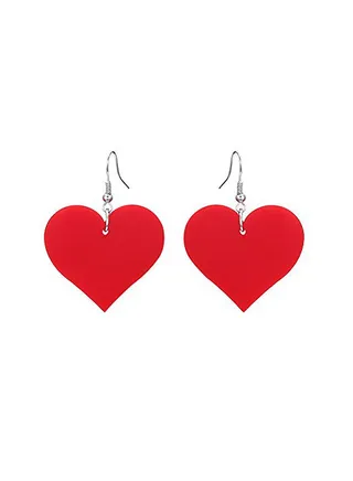 Red Acrylic Heart for Women and Girls Dangle Earrings 