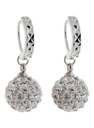 Silver Plated Rhinestone Studded Ball Dangle Earring 