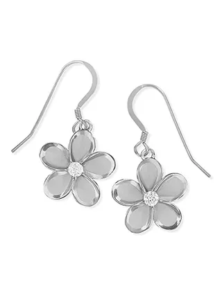 Rhodium Plated Sterling Plumeria Dangle Earrings 