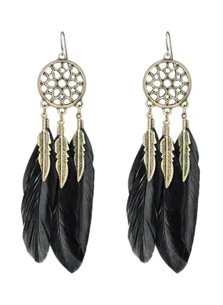 Alloy Feather Leaves Design Dangle Earrings 