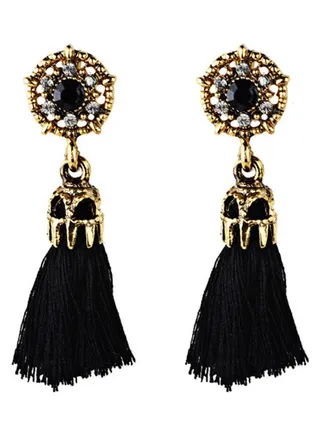 Stone Embellished Tassel Dangle Earing 