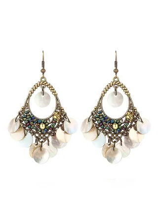 Bohemian Chandelier Dangle Earrings With Disc Charms Drop Lightweight Filigree 