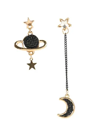 Moon Star Pattern Elegant Ear Thread Earrings With Zircon 