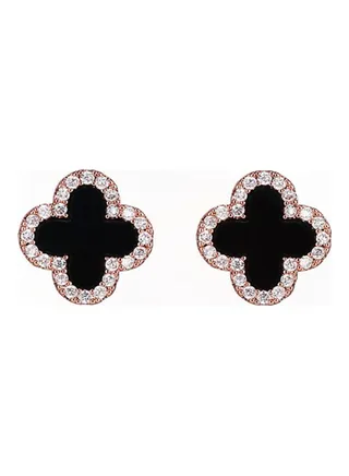 S925 Silver Needle Lucky Clover Classic Diamond Star Love Square Earrings 