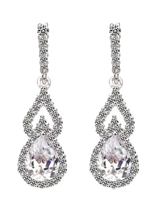 White Gold Plated Alloy Studded Dangle Earrings 