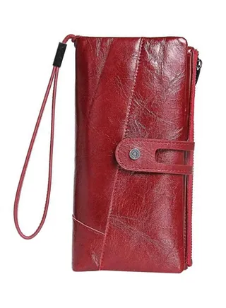 Leather Wrist Strap Wallet With Buckle Red 