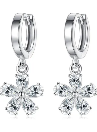 925 Sterling Silver Rhinestone Studded Flower Earrings 