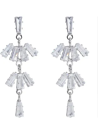 Rhinestone And Zircon Inlaid Lotus Dangle Earrings 