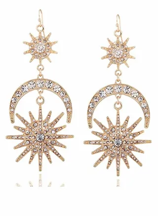 Exaggerated Luxury Sun Moon Stars Drop Earrings Rhinestone Punk Earrings for Women Jewelry Golden Boho Vintage Earrings a Pair 