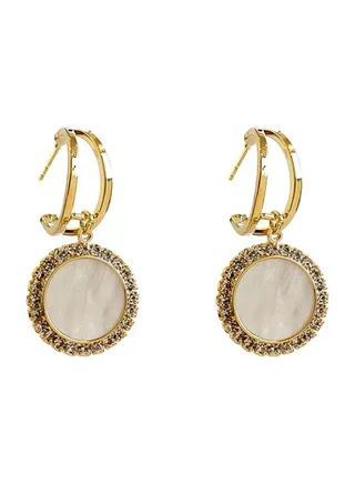 Stone Studded Disc Shaped Dangle Earrings 