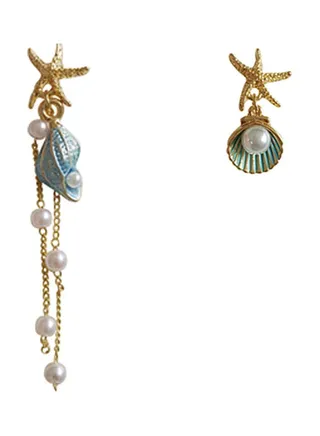 Handmade Ocean Earrings Starfish Shell Conch Asymmetrical 
