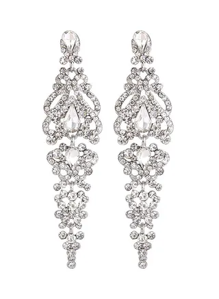 Wedding Bridal Crystal Cluster Teardrop Dangle Earrings 