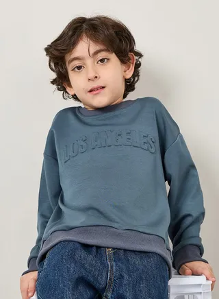 Embossed Print Drop Shoulder Sweatshirt 