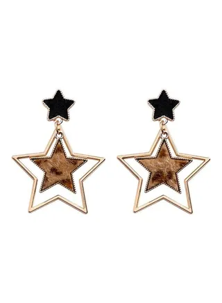 925 Sterling Silver Leopard Star Five-Pointed Star Earrings 