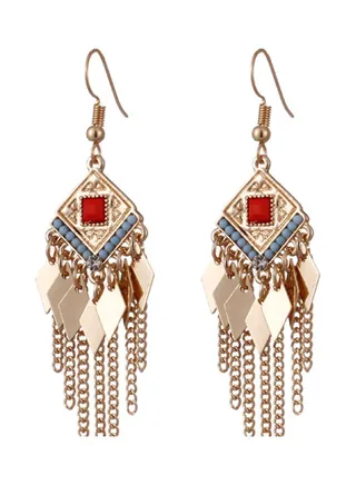 925 Silver Diamond Tassel Rice Beads Long Dangle Earrings 