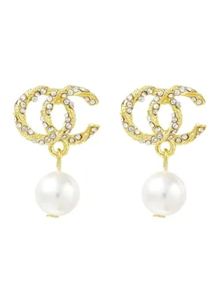 925 Sterling Silver Rhinestone Pearl Studded Dangle Earrings 