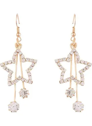 925 Silver Five-Pointed Rhinestone Star Tassel Earrings 