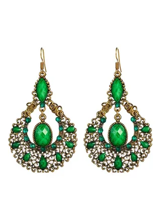 925 Silver Retro Small Gem Long Earrings 