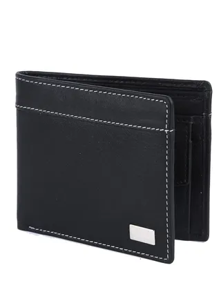 Leather Bi Fold Actual Leather Black and White Thread for Men and Boys 