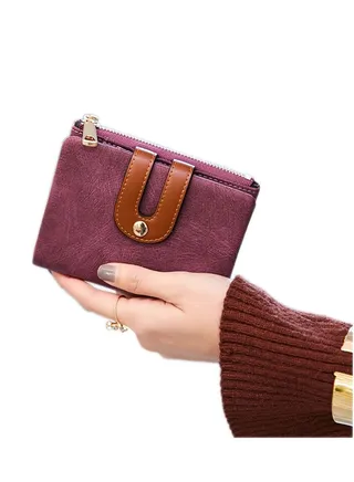 Wallet, Women's Rfid Small Bifold Leather Wallet Ladies Mini Zipper Coin Purse id card Pocket, Slim Compact Thin (Purple) 