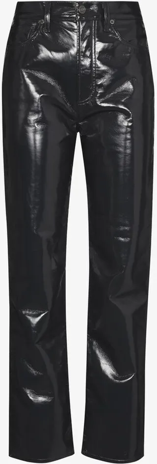 Black '90s Pinch Waist Straight-Leg Trousers