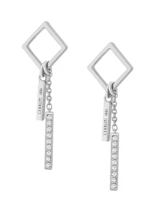 Stone Studded Stainless Steel Dangle Earrings 