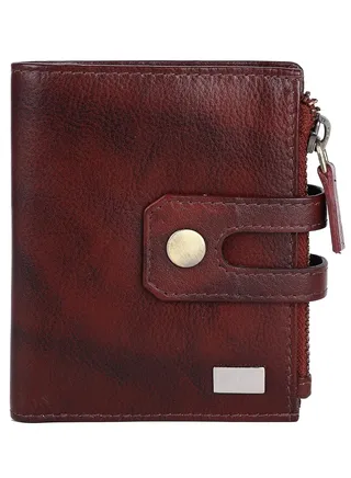 AM leather Men's Genuine Leather Unisex Wallet with Secured Zipper Pockets (RFID Blocking Wallet) 