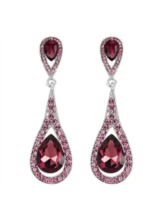 Waterdrop Shape Rhinestone Dangle Earings 