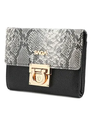 Women Cover Engraved Distinctive Snake Print Hand Wallet Black/Grey 