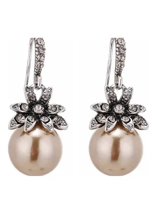 S925 Silver Retro Fashion Luxury Sun Flower Matte Diamond Pearl Earrings 