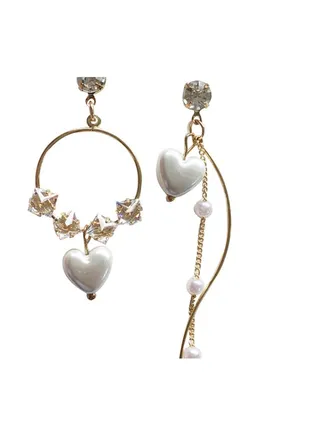 S925 Silver Needle Asymmetrical Love Heart Shape Pearl Stud Earrings 