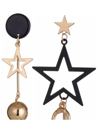 Metal Korean Style Long Five-Pointed Star Round Bead Tassel Earrings 