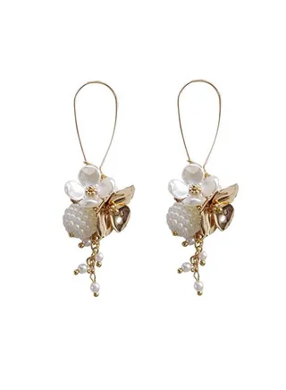 925 Sterling Silver Pearl Charm Flower Earrings 