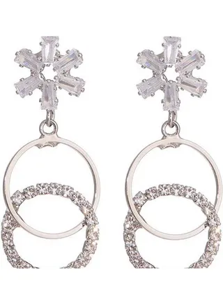 925 Silver Zircon Round Star Full Diamond Snowflake Premium Earrings 