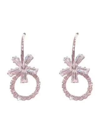 925 Silver Needle Rhinestone Dangle Earrings 