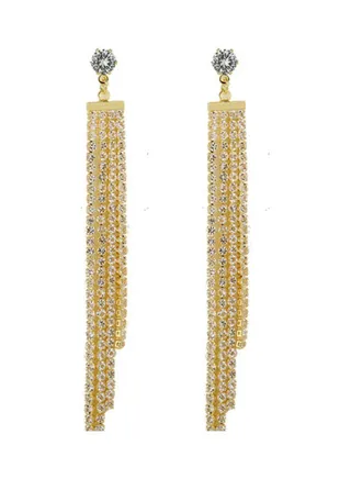 925 Silver Needle Rhinestones Light Long Inlaid Tassel Earrings 