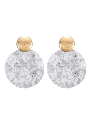 Round Dangle Earrings Grey/Gold 