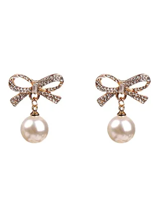 Stone Studded Bow Design Dangle Earrings 