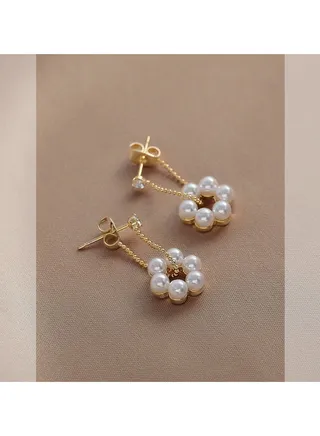Golden Flower Pearl Earrings 