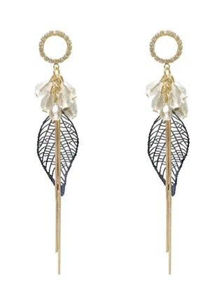 925 Sterling Silver Leaf Tassel Personalized Long Earrings 