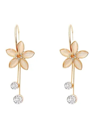 Crystal Studded Flower Design Dangle Earrings 