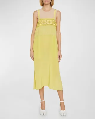 Embroidered Lace Sleeveless Midi Shift Dress