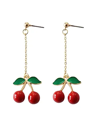 Alloy Gold Plated Leaf Cherry Dangle Earrings 