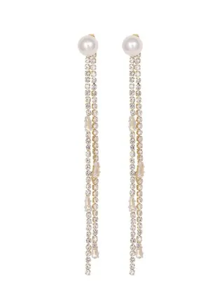 925 Silver Needle Double Rhinestone Dangle Earrings 