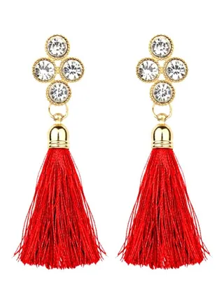 Rhinestone Studded Tassel Earrings 