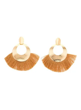 Gold Plated Round Tassel Earrings 