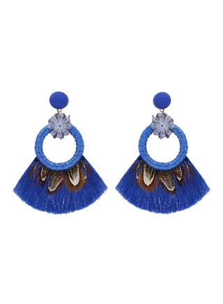 Feather Design Tassel Earrings 