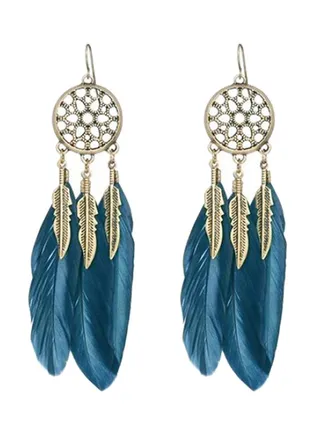 Alloy Feather Leaves Design Dangle Earrings 
