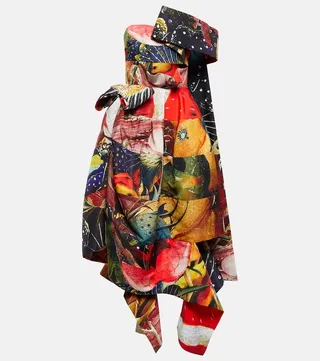 Printed strapless gown