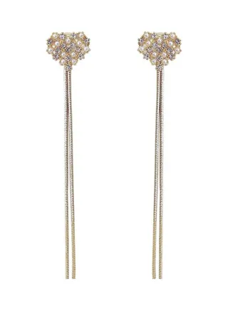 S925 Silver Needle Rhinestone Love Design Diamond Star Tassel Earrings 